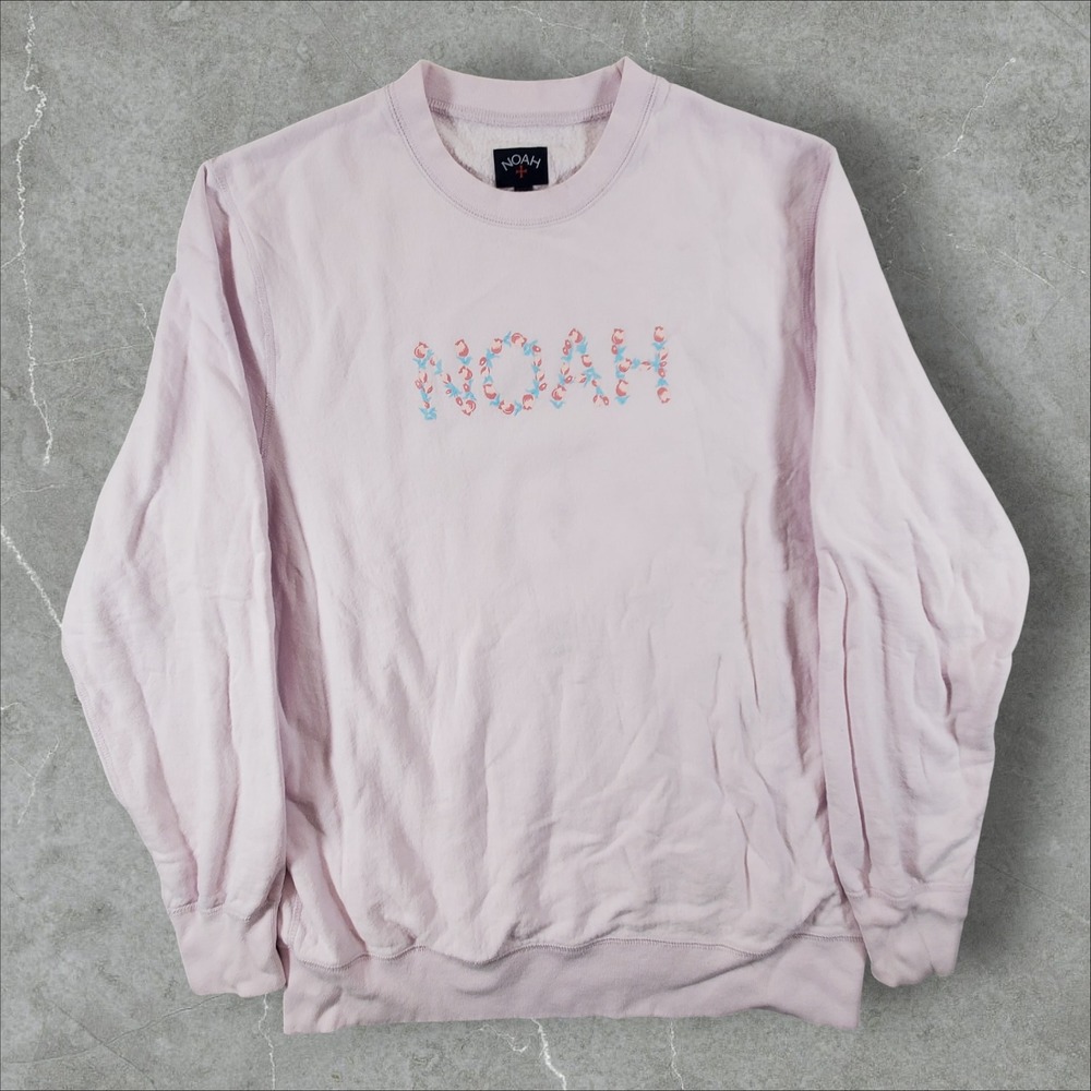Noah Sweatshirt Mens Large Pink Floral Logo Crewneck Long Sleeve Streetwear